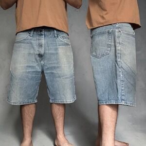 Wrangler Relaxed Fit Denim Shorts Light Wash Blue Skater Baggy Size 38
